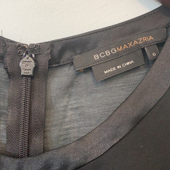 BCBGMaxAzria || Black Tuxedo Ruffle Sheer Sleeveless Sheath Silk Cotton Dress 6 - Picture 5 of 17